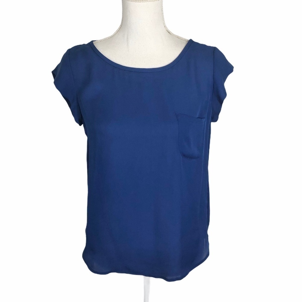 Joie 100% Silk Royal Blue Pocket Blouse Sz XS